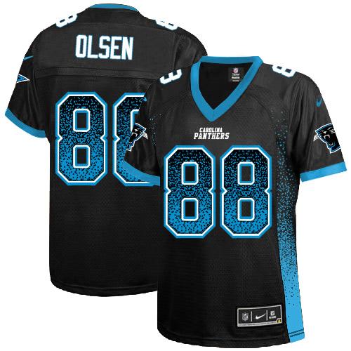 Nike Panthers #88 Greg Olsen Black Team Color Women's Stitched NFL Elite Drift Fashion Jersey - Click Image to Close